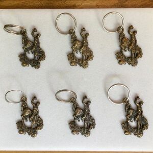 Vintage Bucking Bronco Brass Keychains or Pendants - Sold As Set of 6